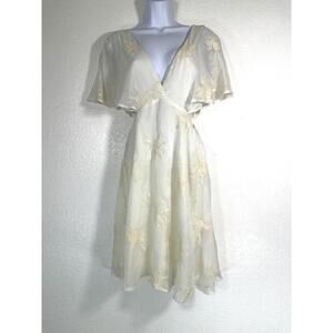 ASTR The Label M Ivory Sheer Embroidered Fairycore Wrap Midi Dress